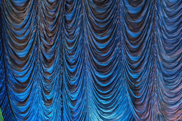 Austrian pleated main front stage curtain with blue highlight