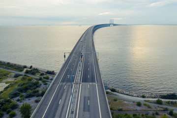 Oresund bridge seen, Oresundsbron, between Copenhagen Denmark and Malmo Sweden 