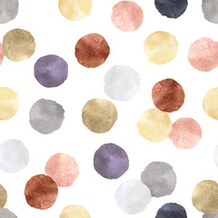 Seamless pattern with watercolor blots on white background