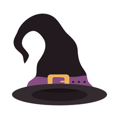 happy halloween, witch hat with purple strap trick or treat party celebration flat icon