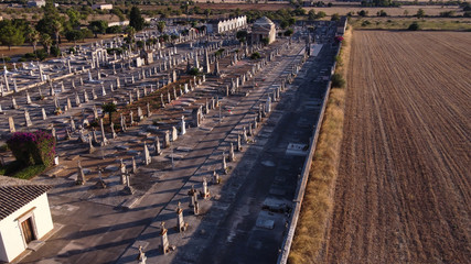 Fototapeta premium Aerial view of a cementery with cross sculptures