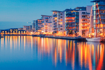 Marina at night of Helsingborg, Sweden	