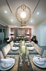 Interior of a modern kitchen and dining room