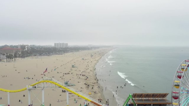 Aerial Video of Beach of Pacific Ocean on a Foggy Day