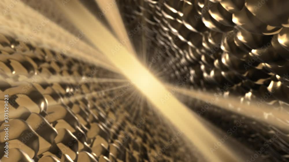 Poster seamless looping 3d animated abstract background with reflecting gold