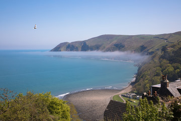 Views of the sea mist in the Lynmouth bay from the village of Lynton, Devon, UK