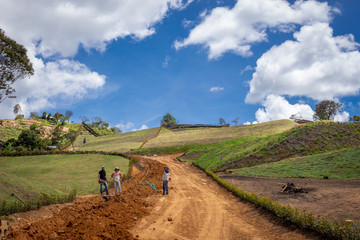 Llano Grande, Antioquia / Colombia November 15, 2018 Workers in a road construction. 