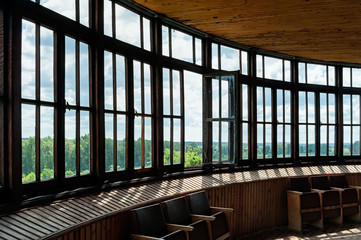 Bay window with rustic landscape view