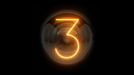 Three. Digit 3 Nixie tube indicator digit. Gas discharge indicators and lamps. 3D. 3D Rendering