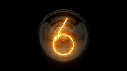 Six. Digit 6. Nixie tube indicator digit. Gas discharge indicators and lamps. 3D. 3D Rendering