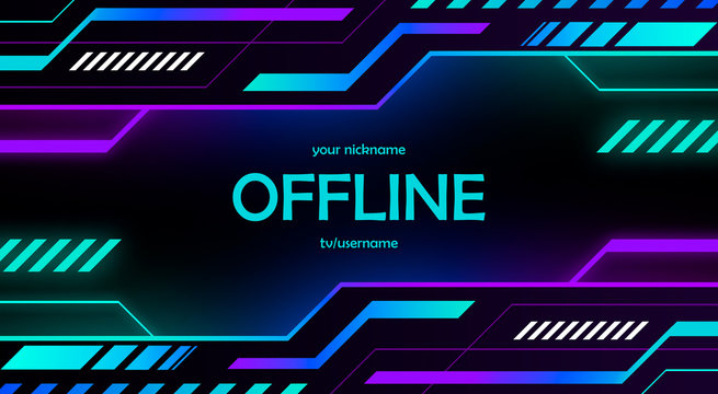 Offline twitch hud screen banner 16:9 for stream. Offline background with geometric gradient shapes. Screensaver for offline streamer broadcast. Streaming offline screen background template