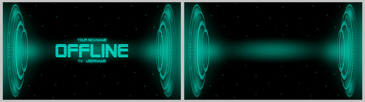 Twitch offline hud screen banner 16:9 for stream. Offline green background with technology platform. Screensaver for offline streamer broadcast. Streaming offline screen background template