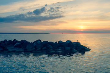 view sunset on the beach of the city of Helsingborg, Sweden