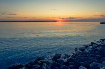 view sunset on the beach of the city of Helsingborg, Sweden