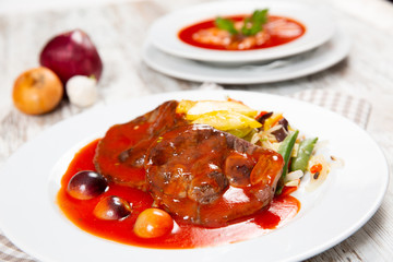 Delicious grilled meat with vegetables