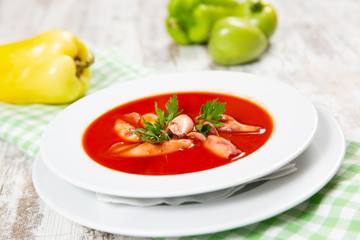 Tomato soup with squid