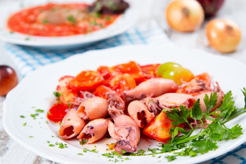 Squid with fresh vegetables