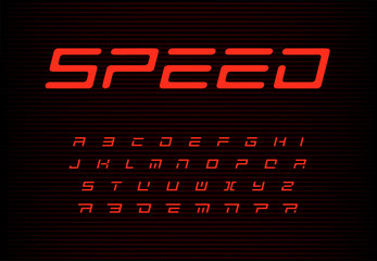 Speed letters set. Red auto vector alphabet. Automotive headline font. Dynamic style ABC, sport power monogram and poster template. Typography design - obrazy, fototapety, plakaty