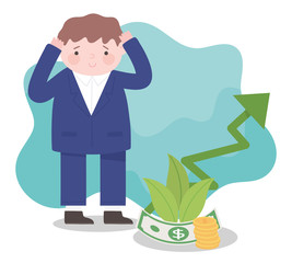 happy businessman upward arrow money business financial