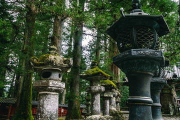 Old Stone Lanterns at a Temple in Nikko Japan