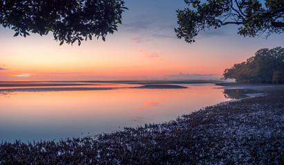 Beautiful Panoramic Seaside Sunrise with Reflections