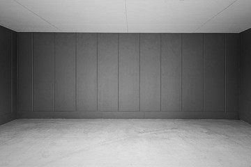 Perspective of Empty white basement concrete room.