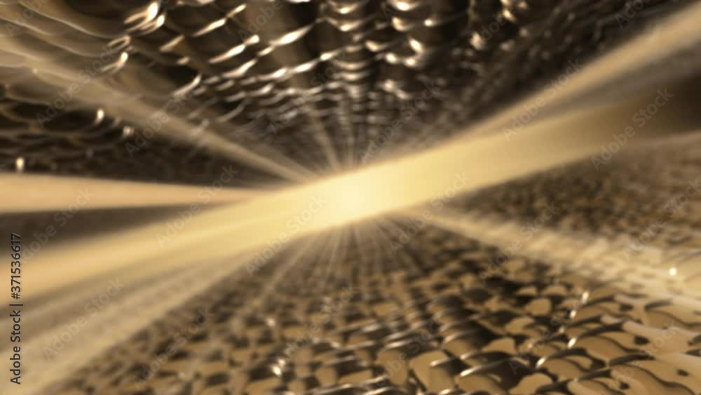 Poster seamless looping 3d animated abstract background with reflecting gold