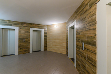 Russia, Moscow- February 10, 2020: interior public place, house entrance. doors, walls, staircase corridors