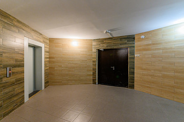 Russia, Moscow- February 10, 2020: interior public place, house entrance. doors, walls, staircase corridors