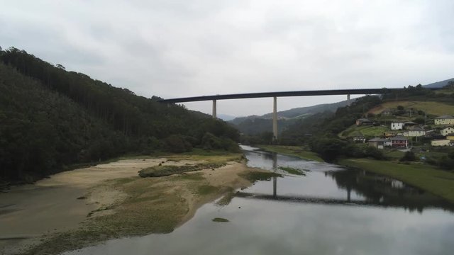 Cueva Beach. Beautiful beach in Asturias,Spain. Aerial Drone Footage