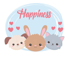 cute rabbit cat dog faces hearts adorable cartoon animals