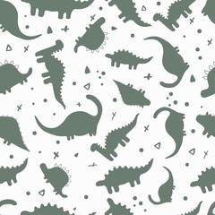 Cute dinosaurs hand drawn color vector seamless pattern. Creative vector childish background for fabric, textile, nursery wallpaper. Vector Illustration. 
