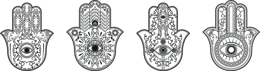 Hamsa - Hand of Fatima. Middle East Talisman and Amulet. Vector.