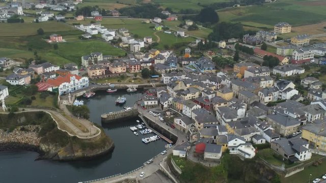 Puerto de Vega. Coastal vilage of Asturias,Spain. Aerial Drone Footage