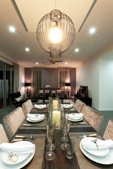 Trendy modern dining room and dinner table