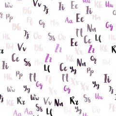 Light Purple, Pink vector seamless layout with latin alphabet. Shining illustration with ABC symbols on abstract template. Template for business cards, websites.