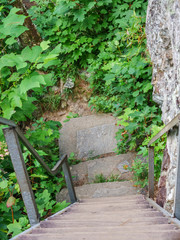 steep wooden stairs part of high falls trail in the talladega national forest, alabama, usa