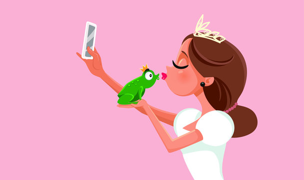 Princess Kissing Frog Virtue Signaling On Social Media Concept Illustration