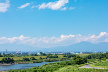 (山梨県ｰ風景)富士川から見る甲府方面の風景１