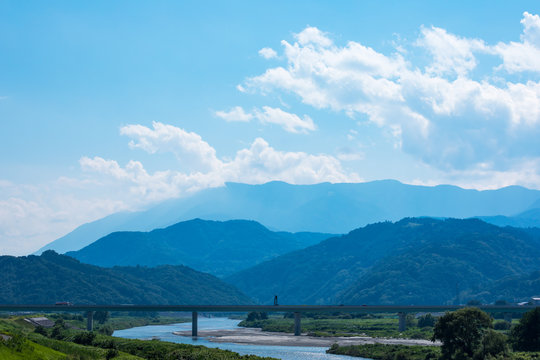 (山梨県ｰ風景)富士川から見る南アルプス方面２