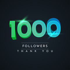 Thank You 1000 Followers 3d illustration template design