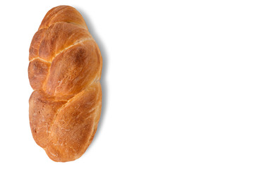 Freshly baked white bread with crispy crust on a white background