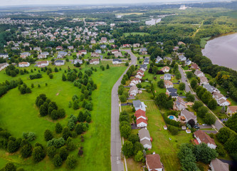 Dawn in the sleeping area of a small town with a on the view from a height NJ USA