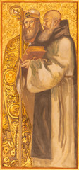 Fototapeta na wymiar BARCELONA, SPAIN - MARCH 3, 2020: The painting of St. Isidore of Seville and Bernard of Clairvaux in the church Santuario Nuestra Senora del Sagrado Corazon by Francesc Labarta (1960).