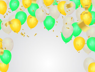 Celebratory background with balloons and green confetti Vector illustration