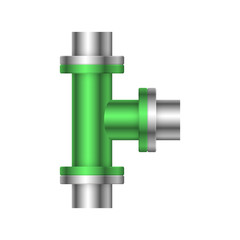 Pipe vector. Connection by flange fitting. For pipeline construction to transport liquid or gas in industry i.e. crude, oil, natural gas. Also water supply infrastructure in plumbing and irrigation.