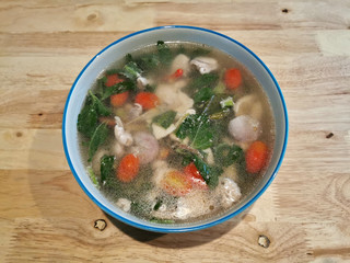 Chicken curry with holy basil being hot in a bowl