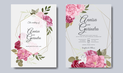  Beautiful floral frame wedding invitation card template Premium Vector