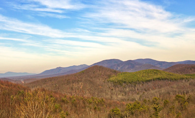 View of the Blue Ridge Mountains in Virginia from the Car heading south on I64