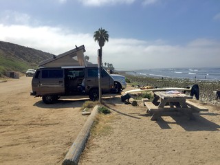 A Volkswagon Vanagon at San Onofre Surf Beach.